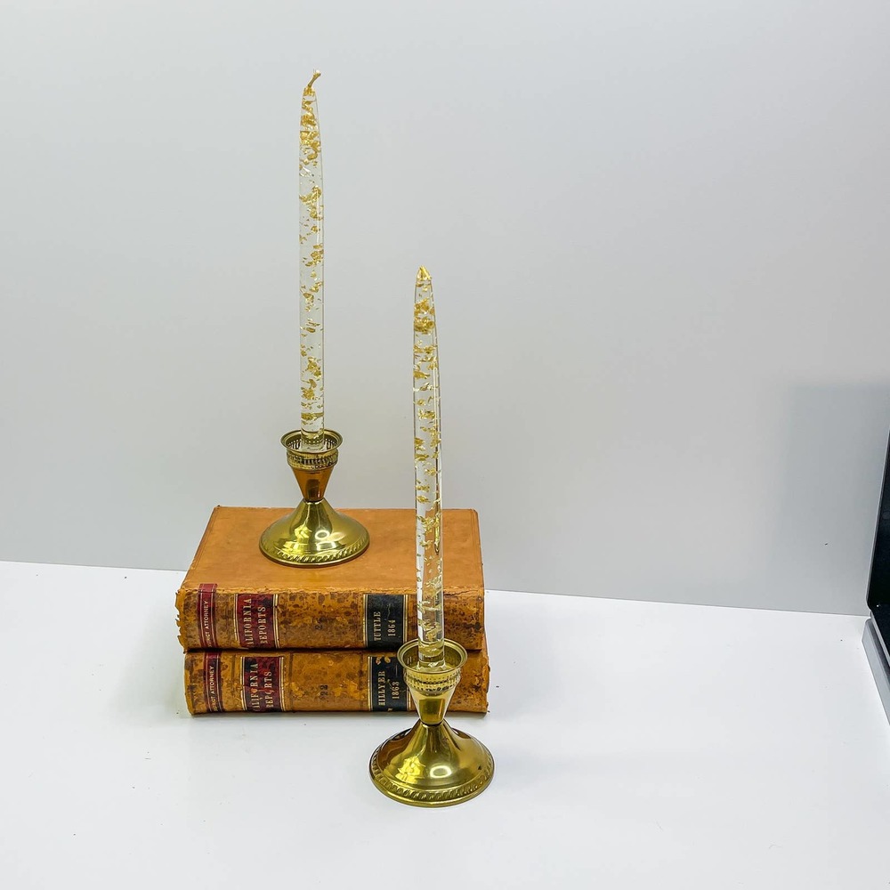 Set of MCM Brass taper candle holders heavy. *excludes lucites